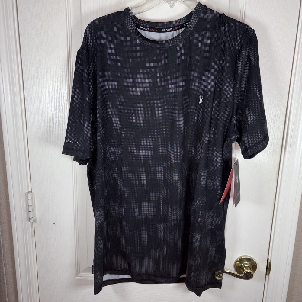 Spyder Men's Rash Guard Swim Shirt L Black w/White‎ Logo NWT  Surf Sun Sand